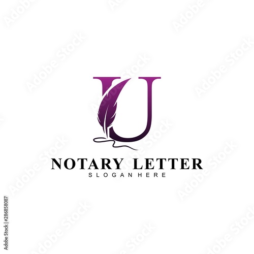 Initial letter U logo with Feather Luxury gold.