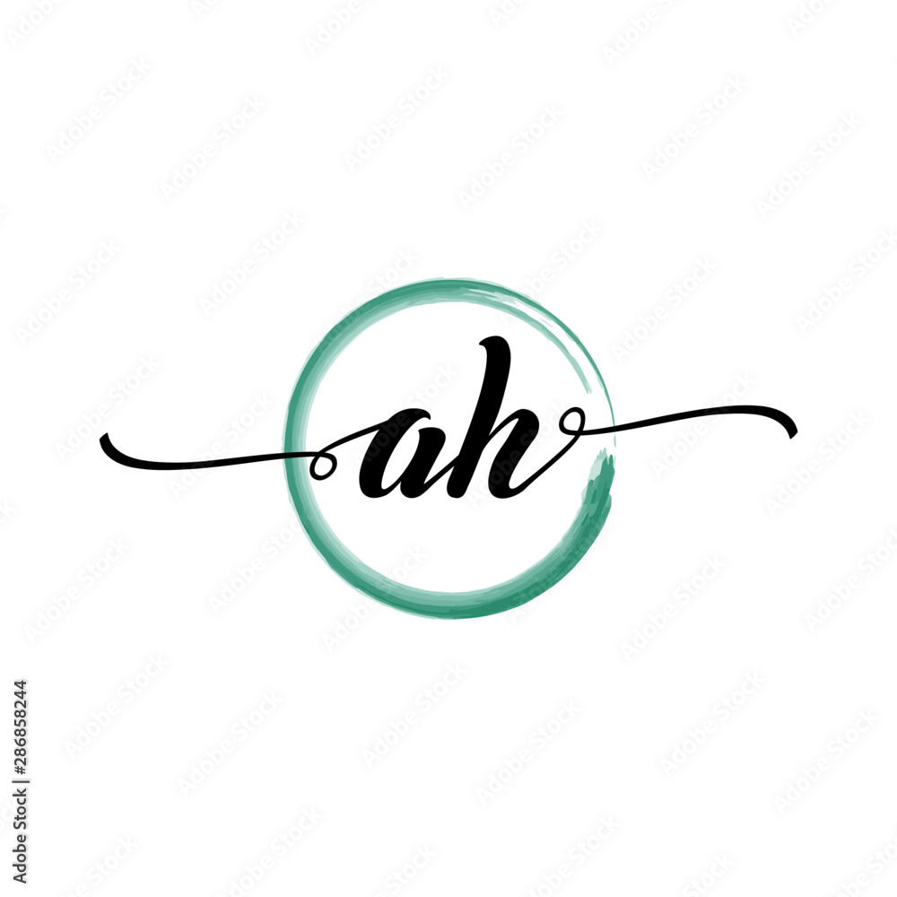 AH initial handwriting logo template round logo in watercolor color with handwritten letters in the middle. Handwritten logos are used for, weddings, fashion, jewelry, boutiques, flowers, and business AH initial handwriting logo template round logo in watercolor color with handwritten letters in the middle. Handwritten logos are used for, weddings, fashion, jewelry, boutiques, flowers, and business