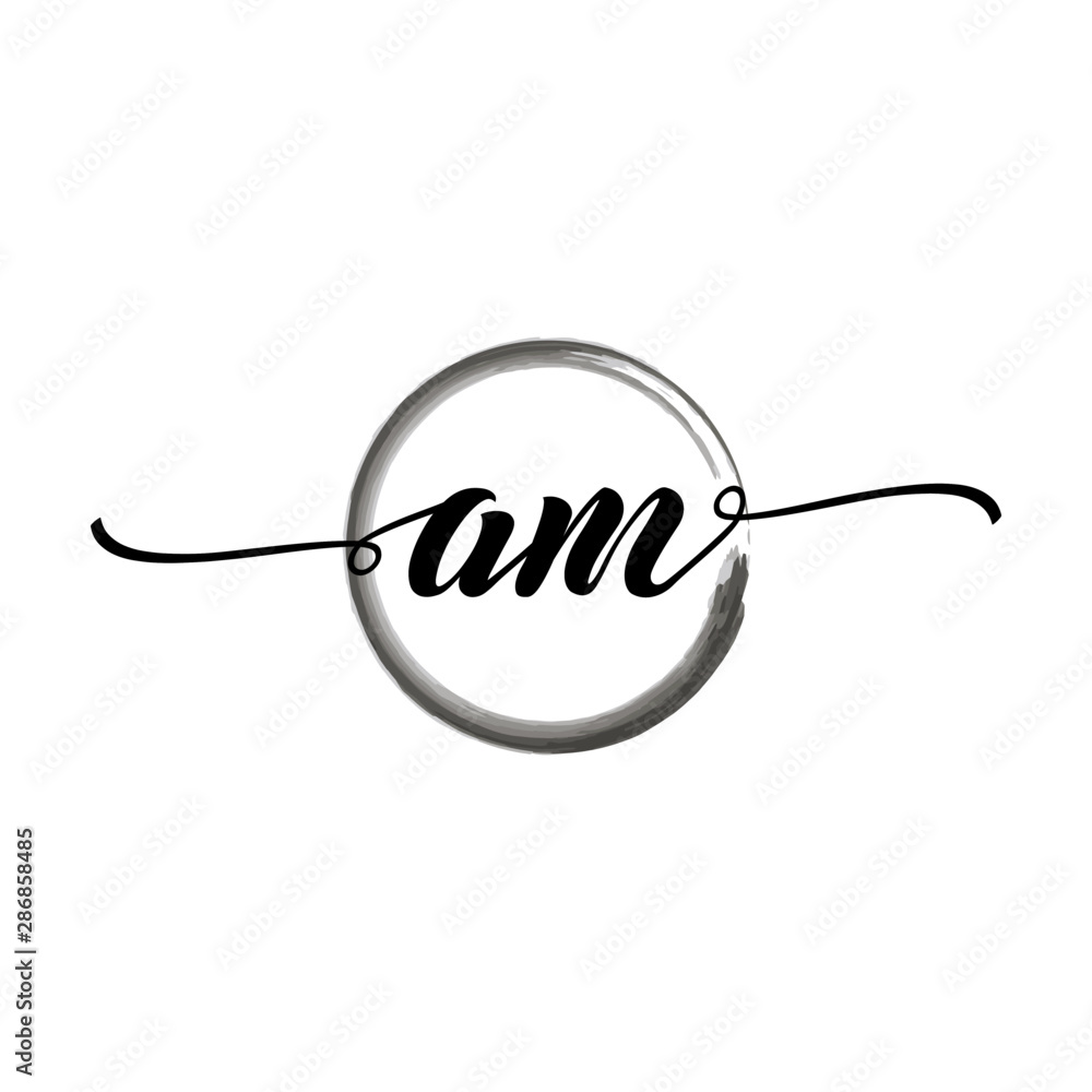 Fototapeta premium AM initial handwriting logo template round logo in watercolor color with handwritten letters in the middle. Handwritten logos are used for, weddings, fashion, jewelry, boutiques, flowers, and business