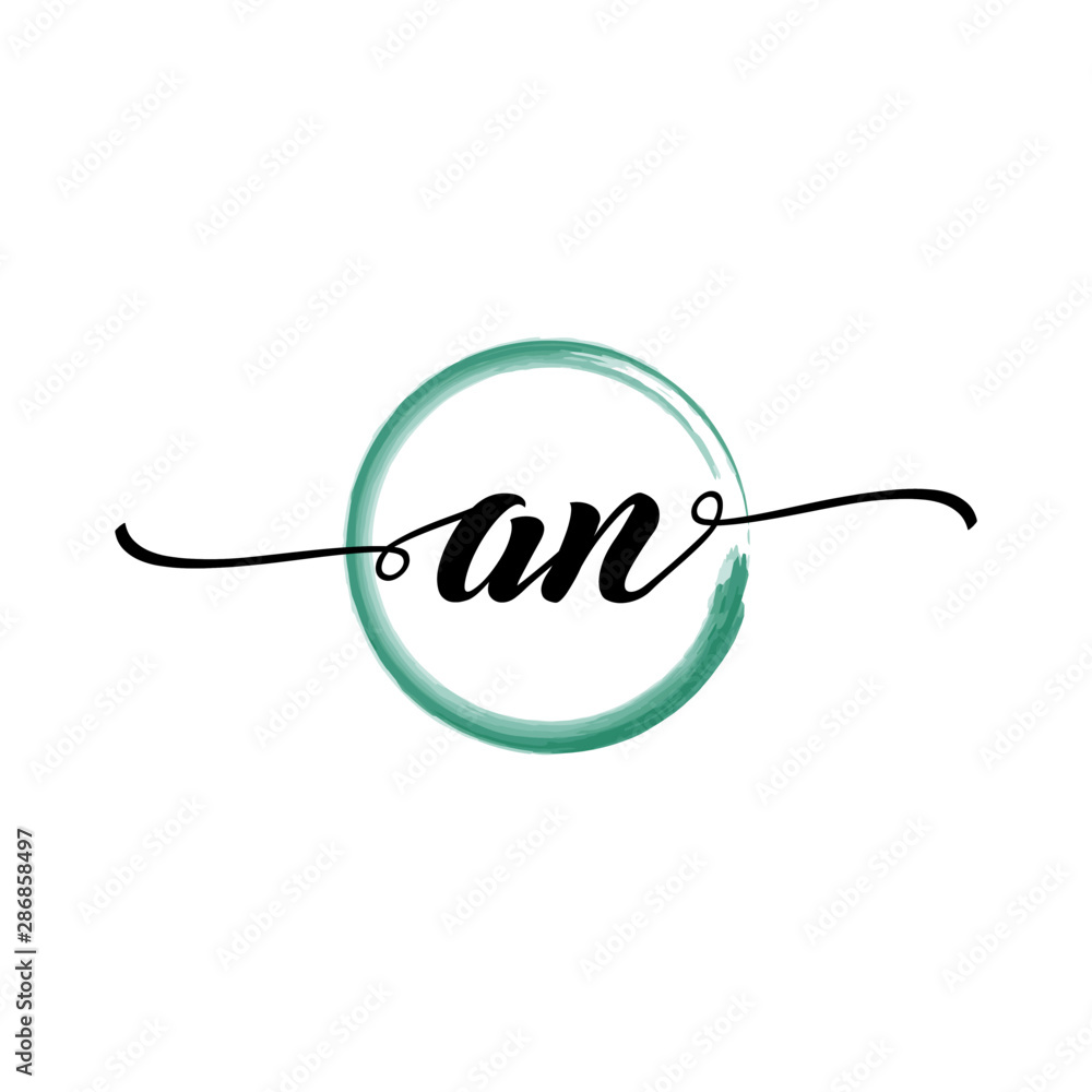 AN initial handwriting logo template round logo in watercolor color with handwritten letters in the middle. Handwritten logos are used for, weddings, fashion, jewelry, boutiques, flowers, and business AN initial handwriting logo template round logo in watercolor color with handwritten letters in the middle. Handwritten logos are used for, weddings, fashion, jewelry, boutiques, flowers, and business