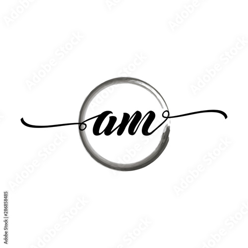 AM initial handwriting logo template round logo in watercolor color with handwritten letters in the middle. Handwritten logos are used for, weddings, fashion, jewelry, boutiques, flowers, and business
