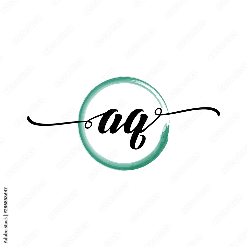 Obraz premium AQ initial handwriting logo template round logo in watercolor color with handwritten letters in the middle. Handwritten logos are used for, weddings, fashion, jewelry, boutiques, flowers, and business
