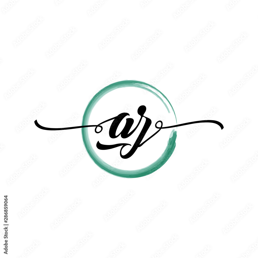 Fototapeta premium AZ initial handwriting logo template round logo in watercolor color with handwritten letters in the middle. Handwritten logos are used for, weddings, fashion, jewelry, boutiques, flowers, and business