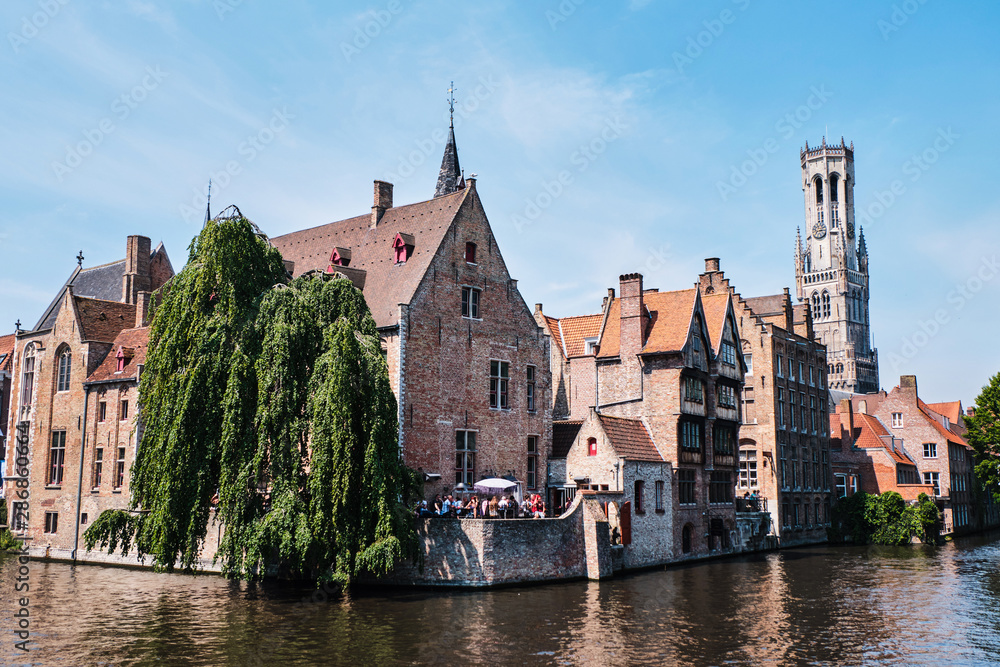 Fototapeta premium Belfry of Bruges and the famous river