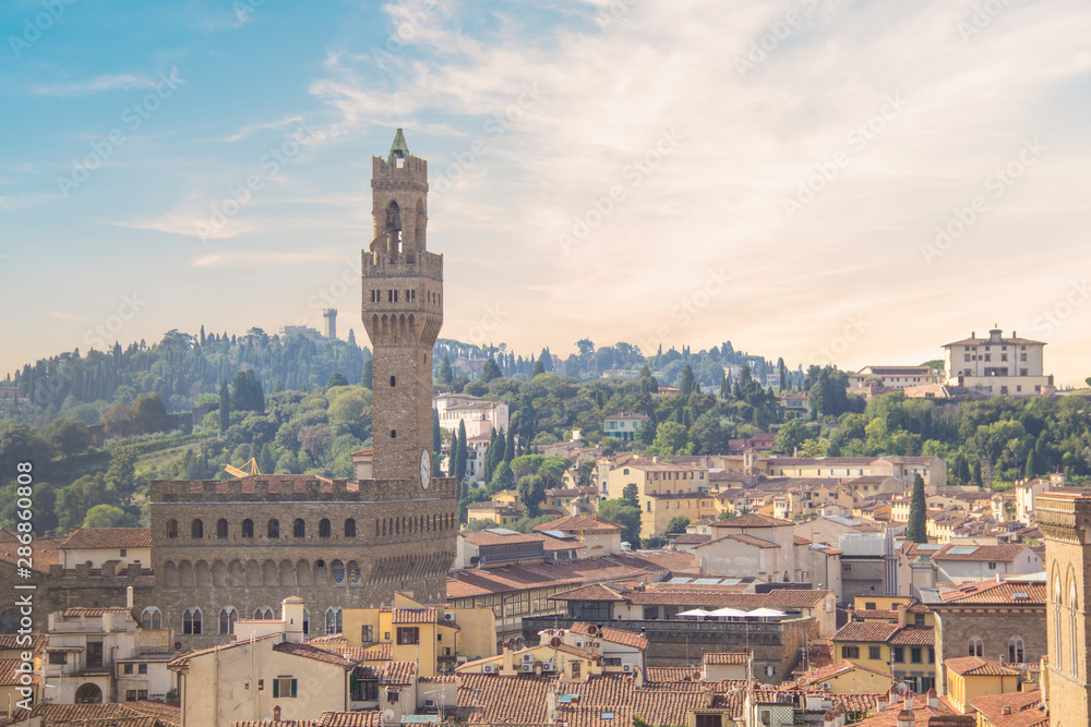 Beautiful view of the Palazzo Vecchio in Signoria square in Florence, Italy