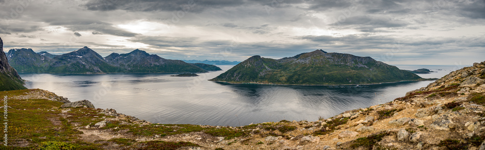 Beautiful view from the pick of mountain - Brosmetinden in Troms, North Norway