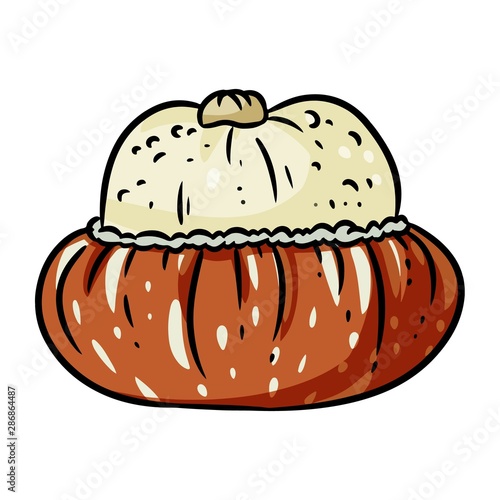 Cute autumn turban pumpkin hand drawn doodle. Halloween harvest fest symbol