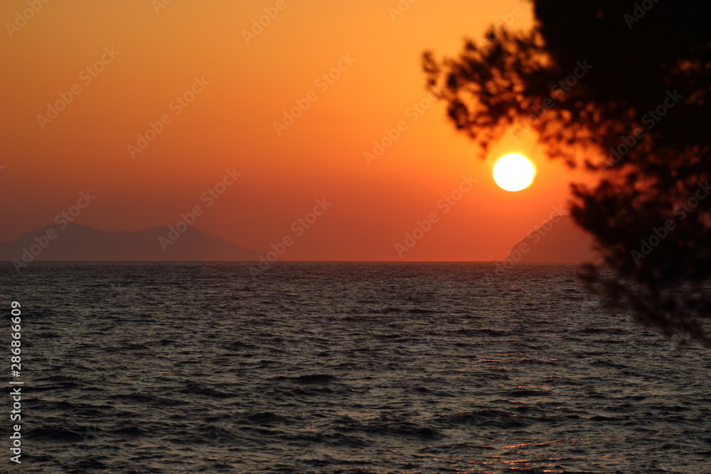 Sunset from Island Lokrum, near Dubrovnik travel destination, Croatia