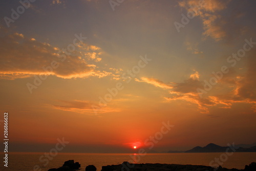 Sunset sky on Adriatic sea near Dubrovnik  famous touristic destination in Croatia