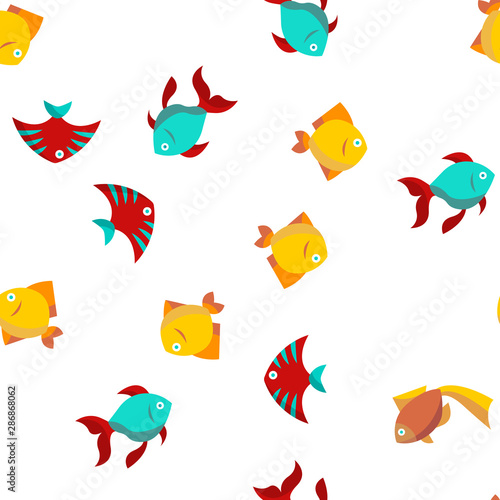 Fish, Exotic Species Vector Seamless Pattern Color Flat Illustration