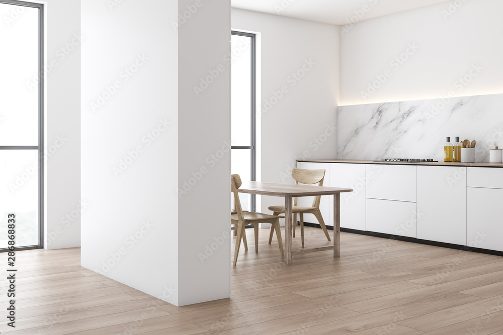 Marble and white kitchen corner, counter and table Marble and white kitchen corner, counter and table