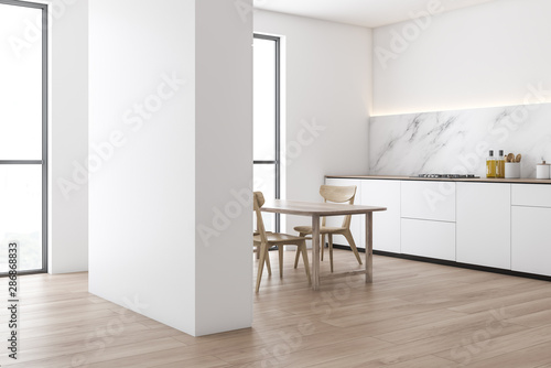 Marble and white kitchen corner  counter and table