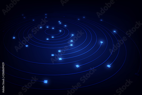 Block chain network circle ring movement line in blue light concept, vector illustration