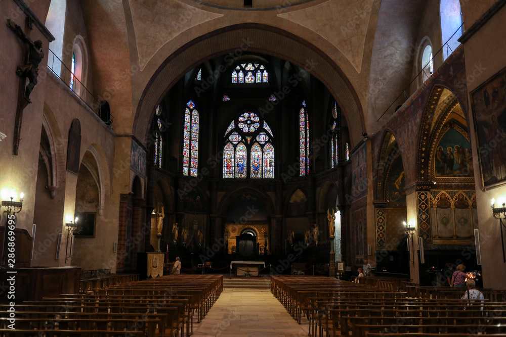 Interior of Saint Etienne Cathedral in Cahors, Occitanie, France
