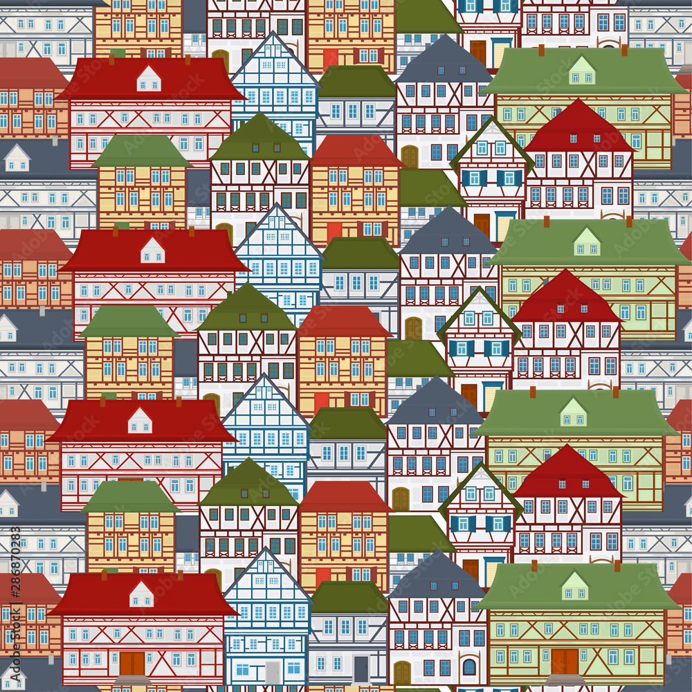 Naklejka premium Seamless vector pattern with european architecture. Traditional european houses