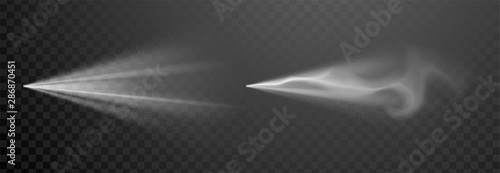 Water spray, white smoke, dust and dots, mist of atomizer. Vector effect, 3d illustration, cosmetic design.