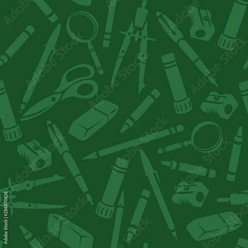 seamless vector pattern school tool dark green background