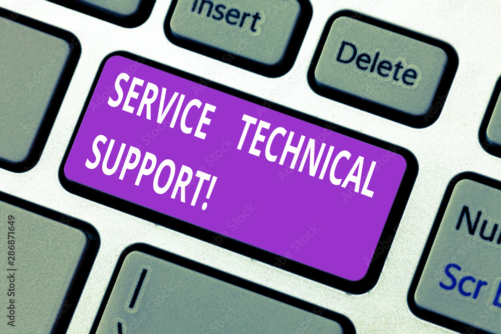 Word writing text Service Technical Support. Business concept for services that entities provide to users of product Keyboard key Intention to create computer message pressing keypad idea Word writing text Service Technical Support. Business concept for services that entities provide to users of product Keyboard key Intention to create computer message pressing keypad idea