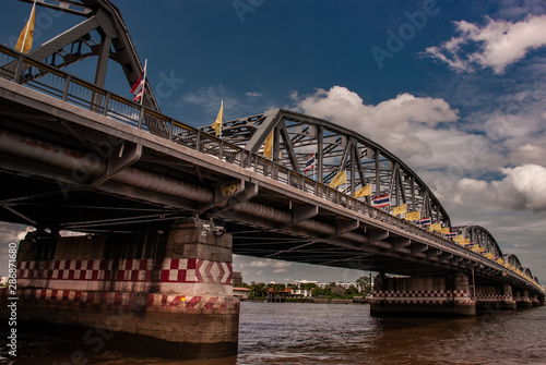 A great scenery Afternoon view of the Phra Phuttha Yodfa Bridge (Memorial Bridge). Vintage Style.