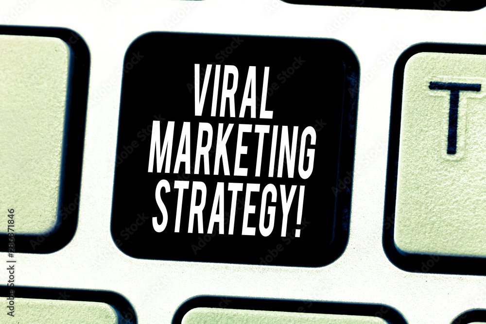 Text sign showing Viral Marketing Strategy. Conceptual photo create a more approachable and authentic brand Keyboard key Intention to create computer message pressing keypad idea