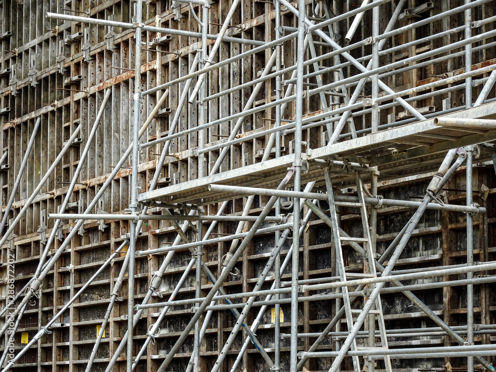 Mass of scaffolding holding back a wall in Spain