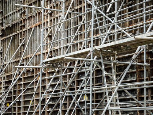 Mass of scaffolding holding back a wall in Spain