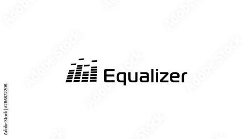 Music sound wave logo, audio digital equalizer technology, console panel, pulse musical, vector illustration.
