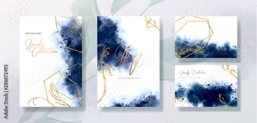 Wedding invitation frame set; flowers, leaves, watercolor, isolated on white....