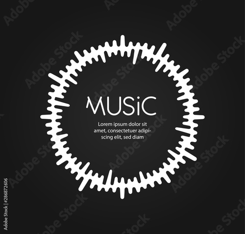 Sound wave or radio wave vector illustration on black background.