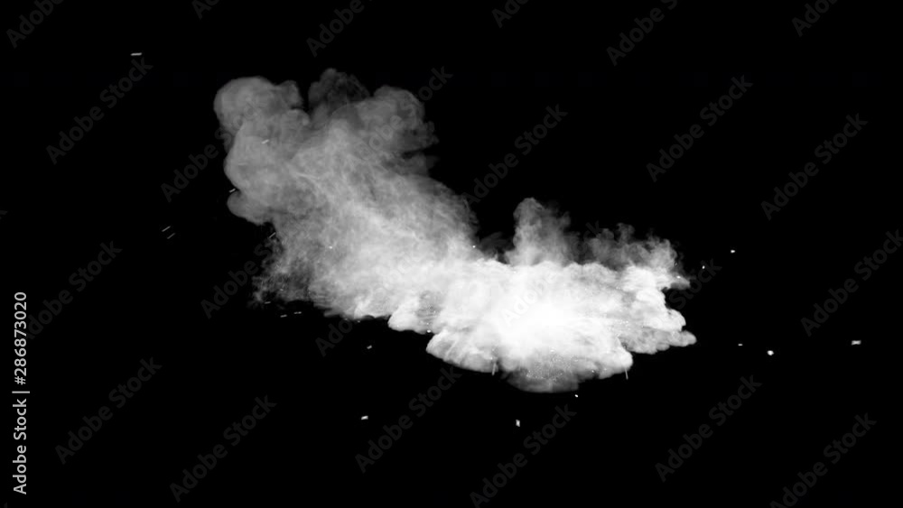 Bullet hits yellow powder causing dusty burst and scattering of pieces ...