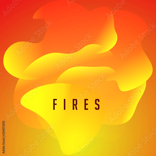 Fires, orange flame tongues, wavy abstract shape, modern design for poster, banner, cover and web. Vector illustration.