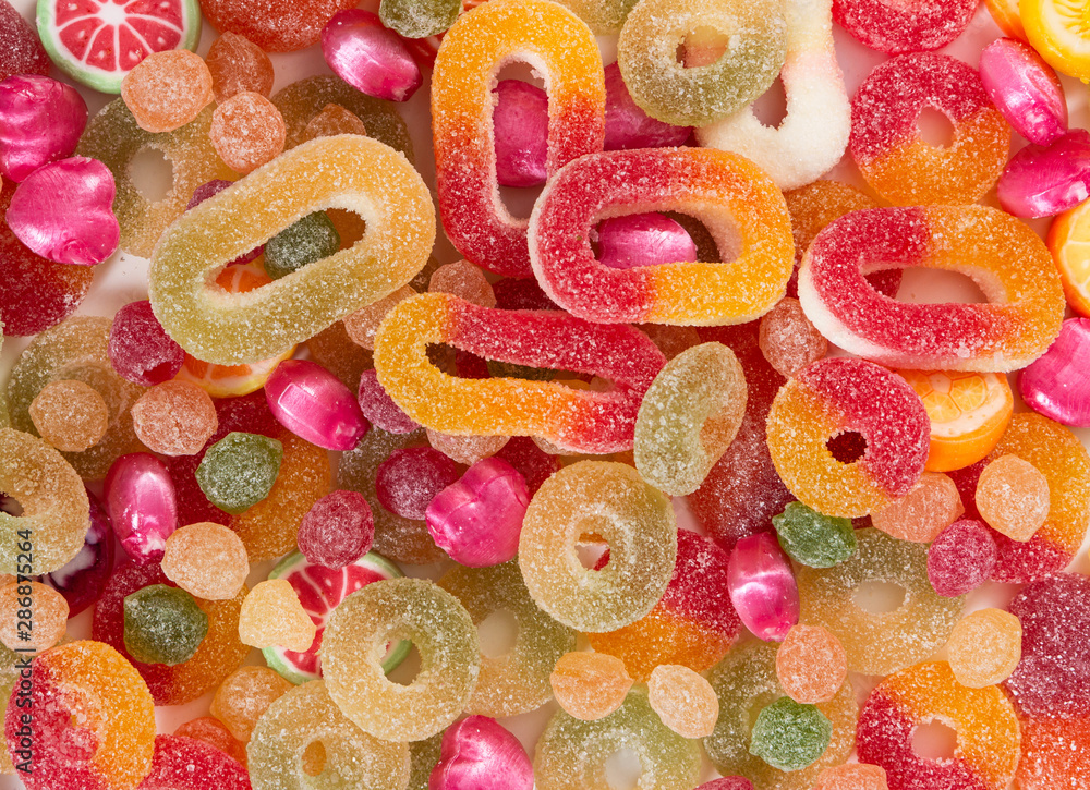 Colorful sweets and different colored candies.