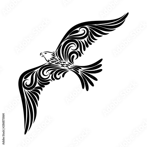 Stylized eagle drawing with a black line from the ornament.