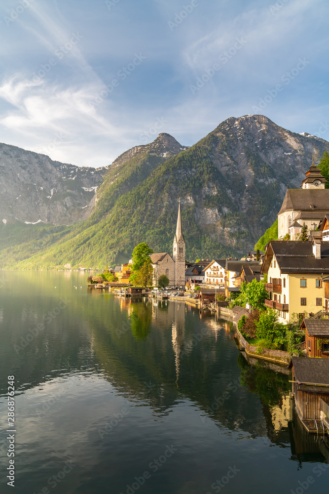 Hallstatt village on Hallstatter lake Hallstatt village on Hallstatter lake