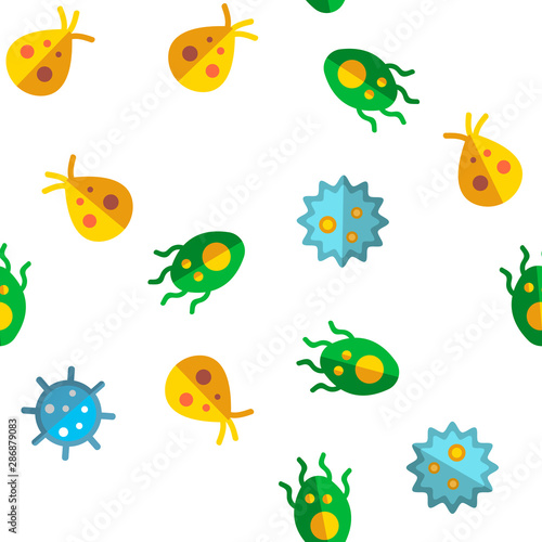 Bacteria, Bacterial Cells Vector Seamless Pattern Color Flat Illustration © vectorwin