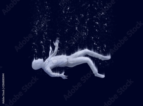 Depressed working man drowning , sadness, loneliness, emotional stress, problem concept fantasy surreal painting illustration