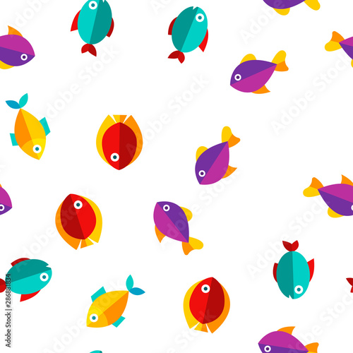 Fish, Exotic Species Vector Seamless Pattern Color Flat Illustration