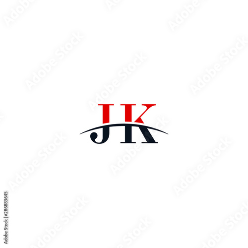 Initial letter JK, overlapping movement swoosh horizon logo company design inspiration in red and dark blue color vector
