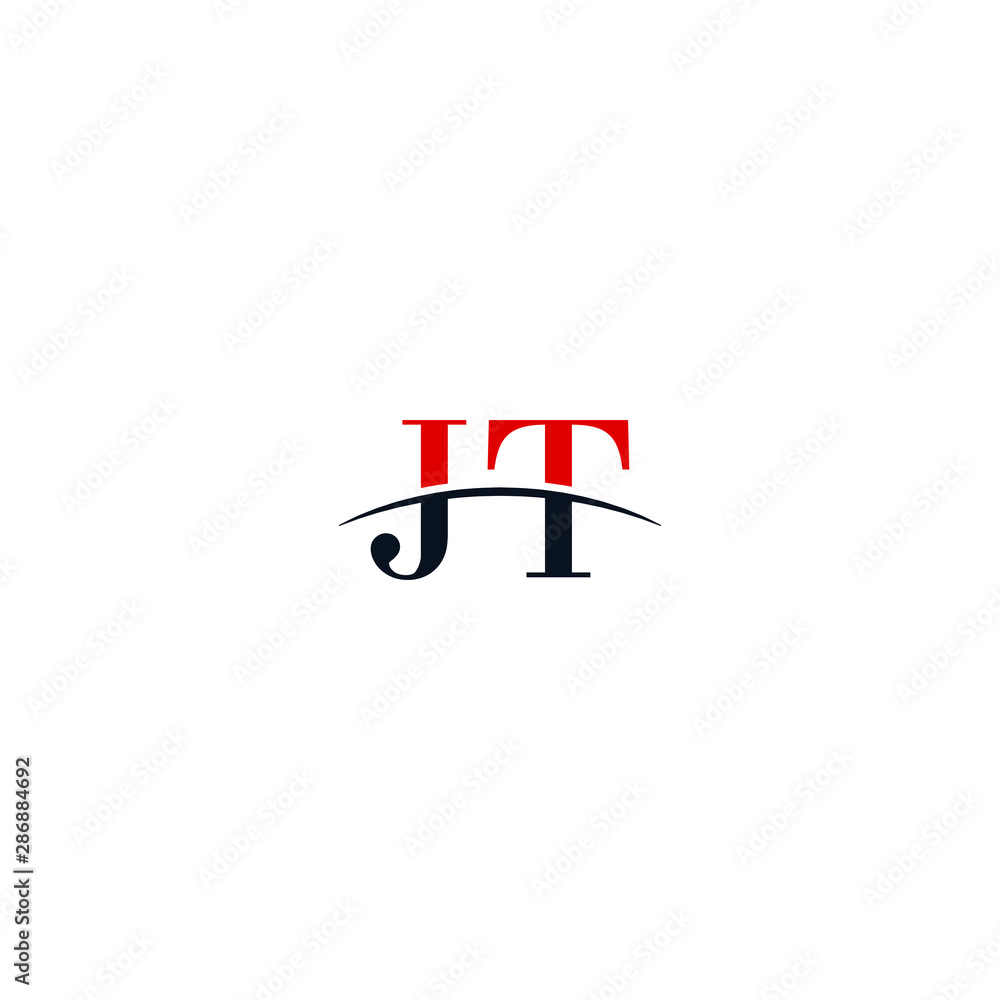Initial letter JT, overlapping movement swoosh horizon logo company design inspiration in red and dark blue color vector Initial letter JT, overlapping movement swoosh horizon logo company design inspiration in red and dark blue color vector