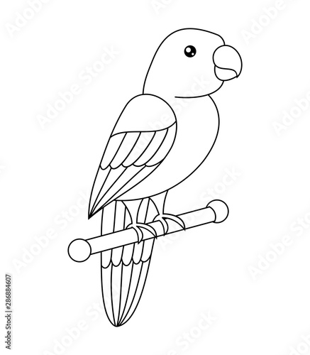 Cheerful parrot outline on white background