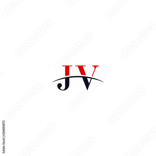 Initial letter JV, overlapping movement swoosh horizon logo company design inspiration in red and dark blue color vector