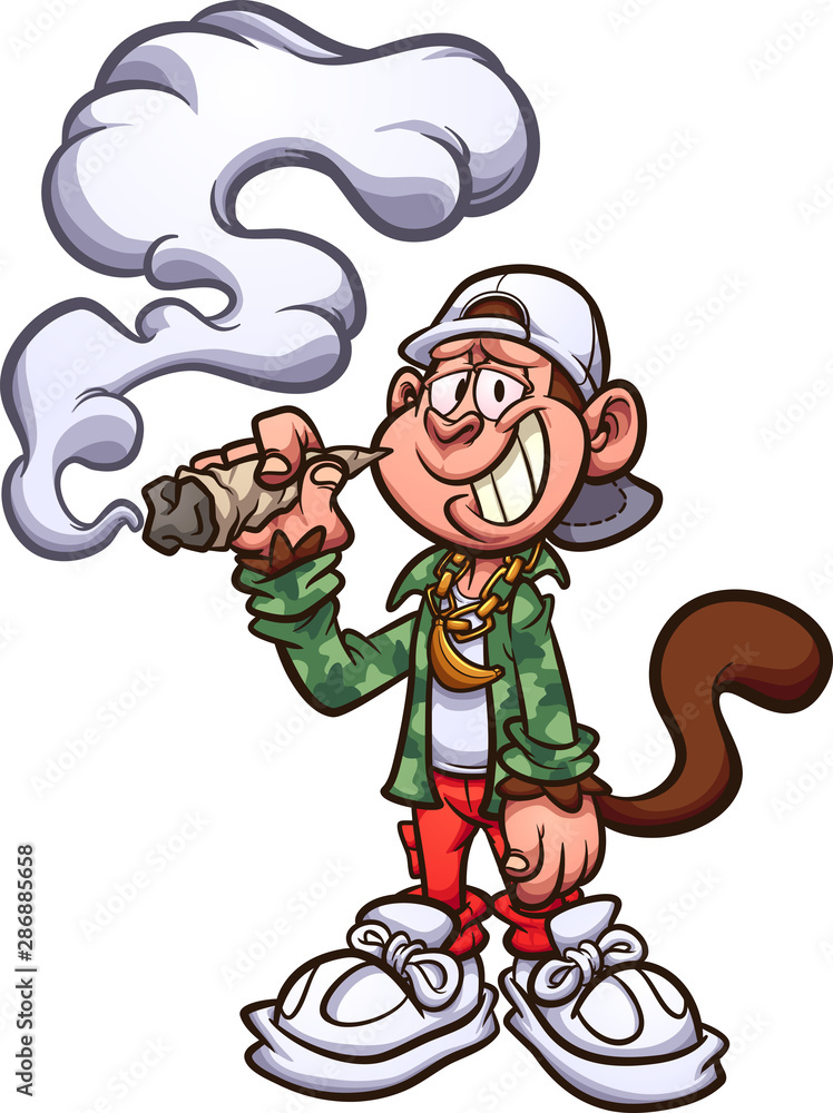 Vecteur Stock Cool cartoon monkey with swag, smoking a marijuana joint clip  art. Vector illustration with simple gradients. All in a single layer. |  Adobe Stock