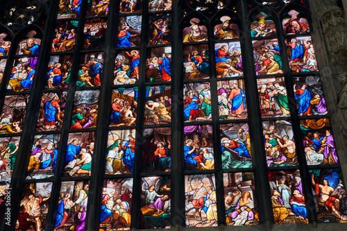 Duomo di Milano interior  stained glass window.  