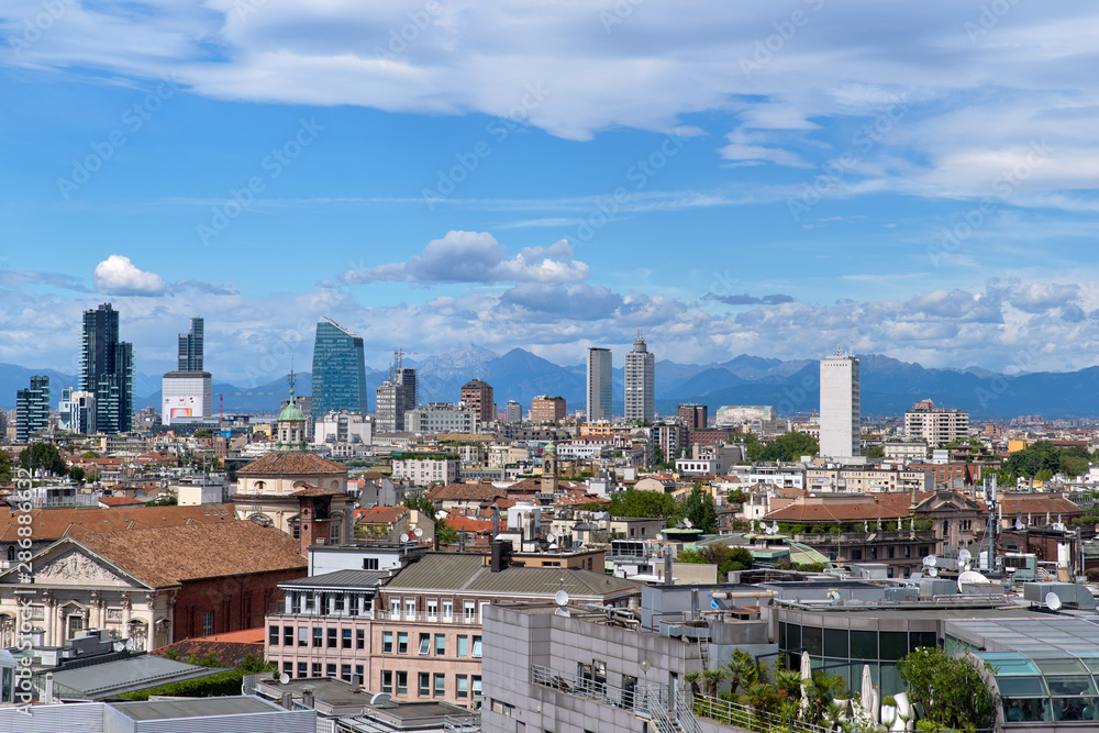 Panoramic aerial view in heart of Milan