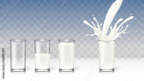 Realistic Transparent Milk In A Glass. Diet Drink Product