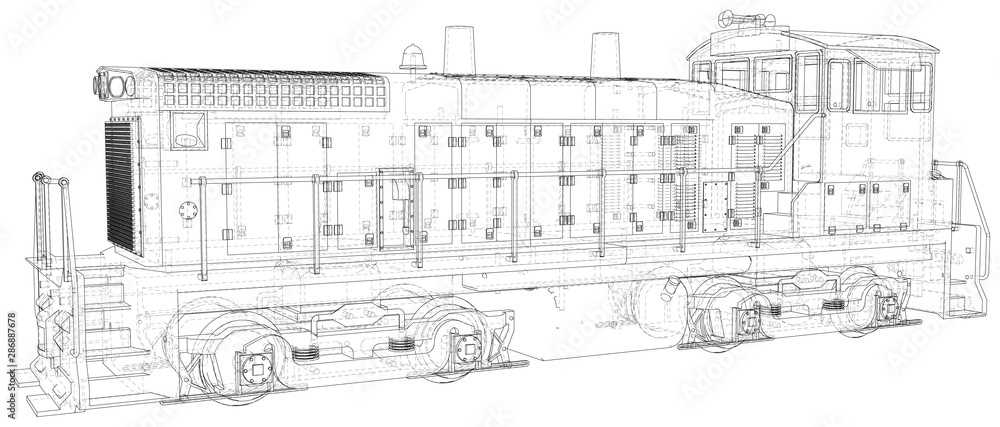 Train. Technical wire-frame. Vector rendering of 3d. Train. Technical wire-frame. Vector rendering of 3d.