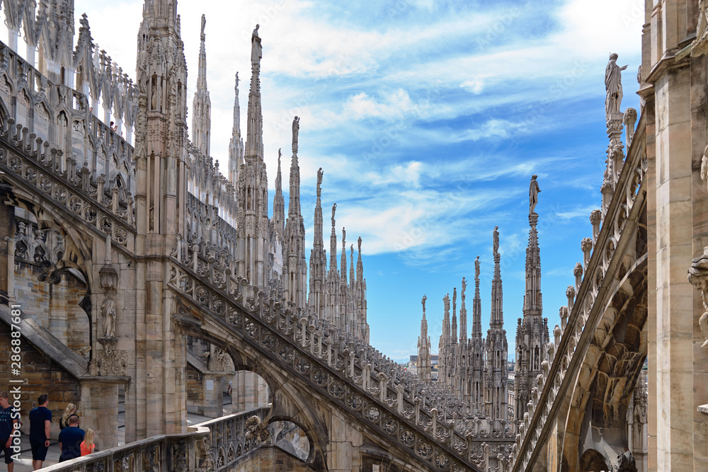 View of amazing gothic cathedral Duomo di Milano.