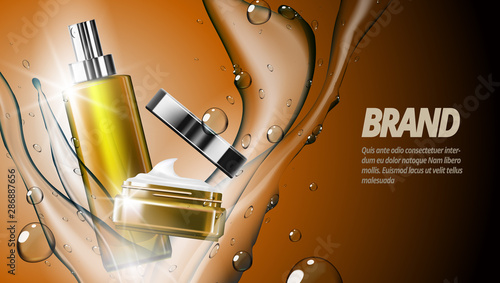 3D Realistic Cosmetic Product Spray Bottle And Cream Jar Package Template