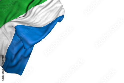 nice memorial day flag 3d illustration. - Sierra Leone flag with large folds lie in top left corner isolated on white