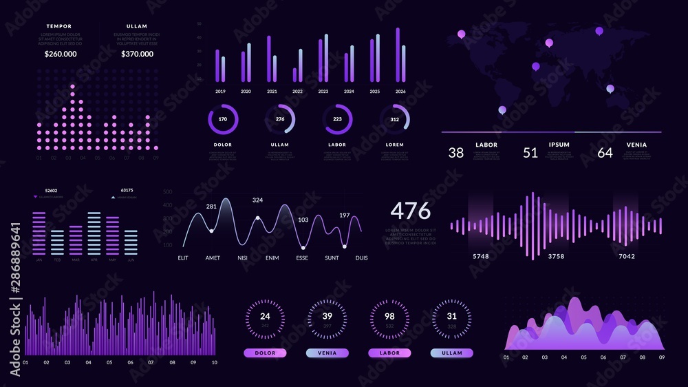 Abstract technology user interface. Data screen with chart, graphic, ui ...